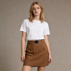 NWOT Well Done Mini Pencil Skirt Size M Brown Side Zipper Lined Wool Blend